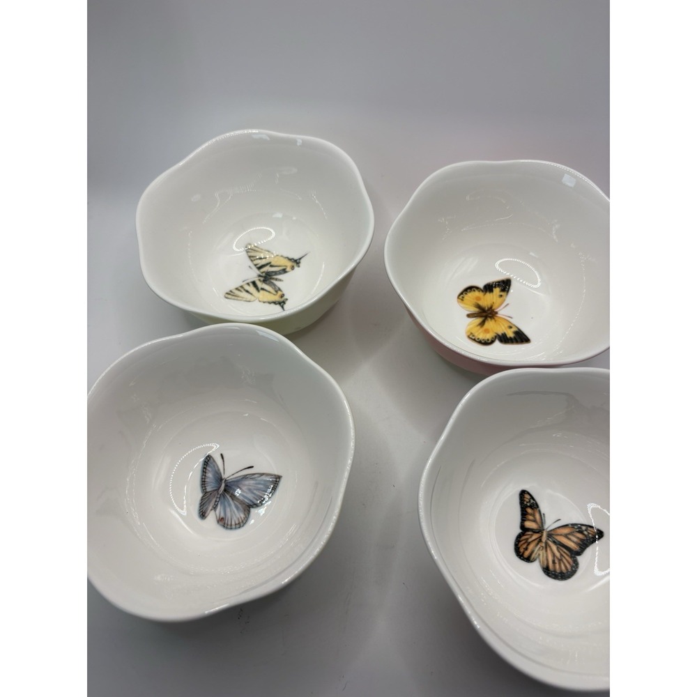 Lenox Butterfly Meadow Dessert Bowls Set 4 Pastel 4.75" Porcelain